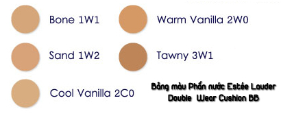 Bảng màu Estée Lauder Double Wear Cushion BB