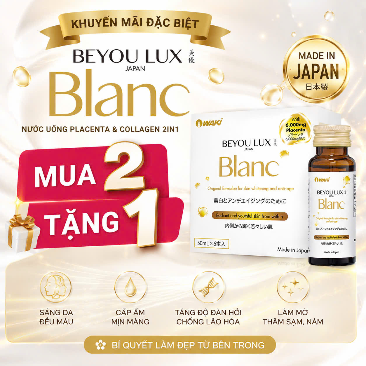 Beyou Lux Blanc Nước uống Placenta & Collagen 2in1 cao cấp từ Nhật Bản