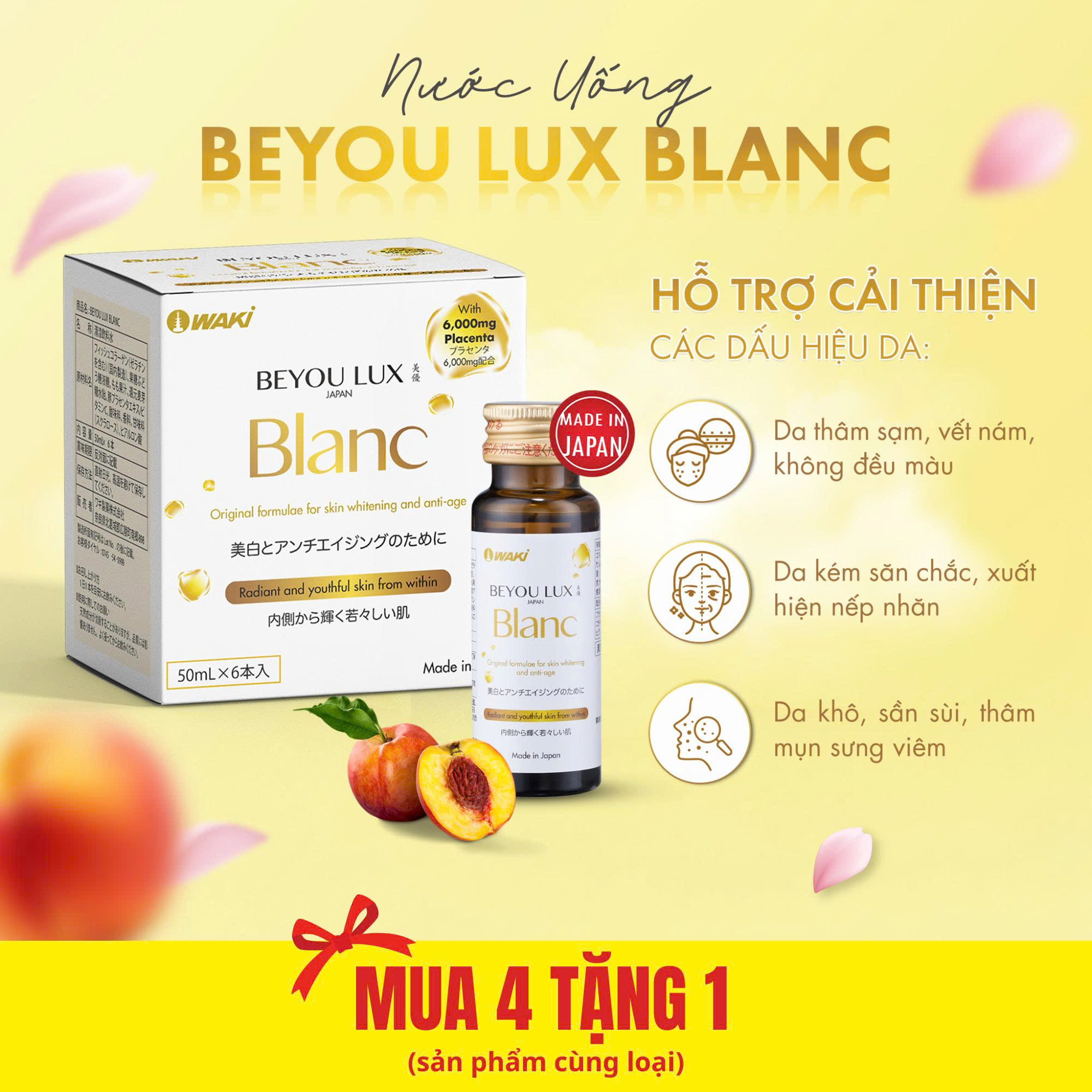 Beyou Lux Blanc Nước uống Placenta & Collagen 2in1 cao cấp từ Nhật Bản