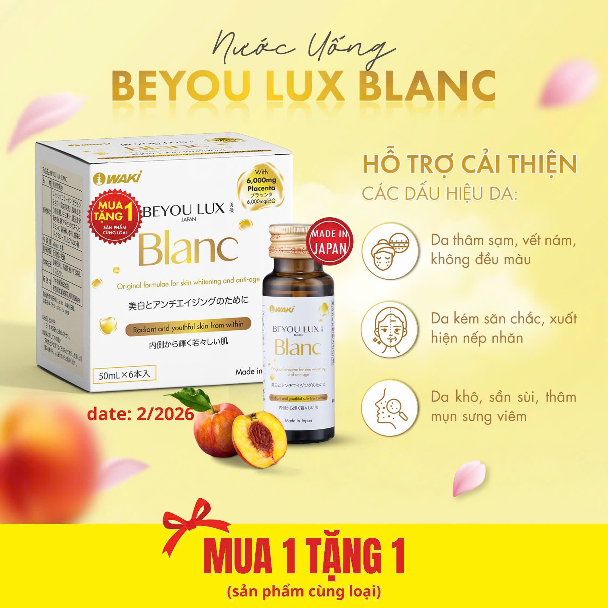 Beyou Lux Blanc Nước uống Placenta & Collagen 2in1 cao cấp từ Nhật Bản